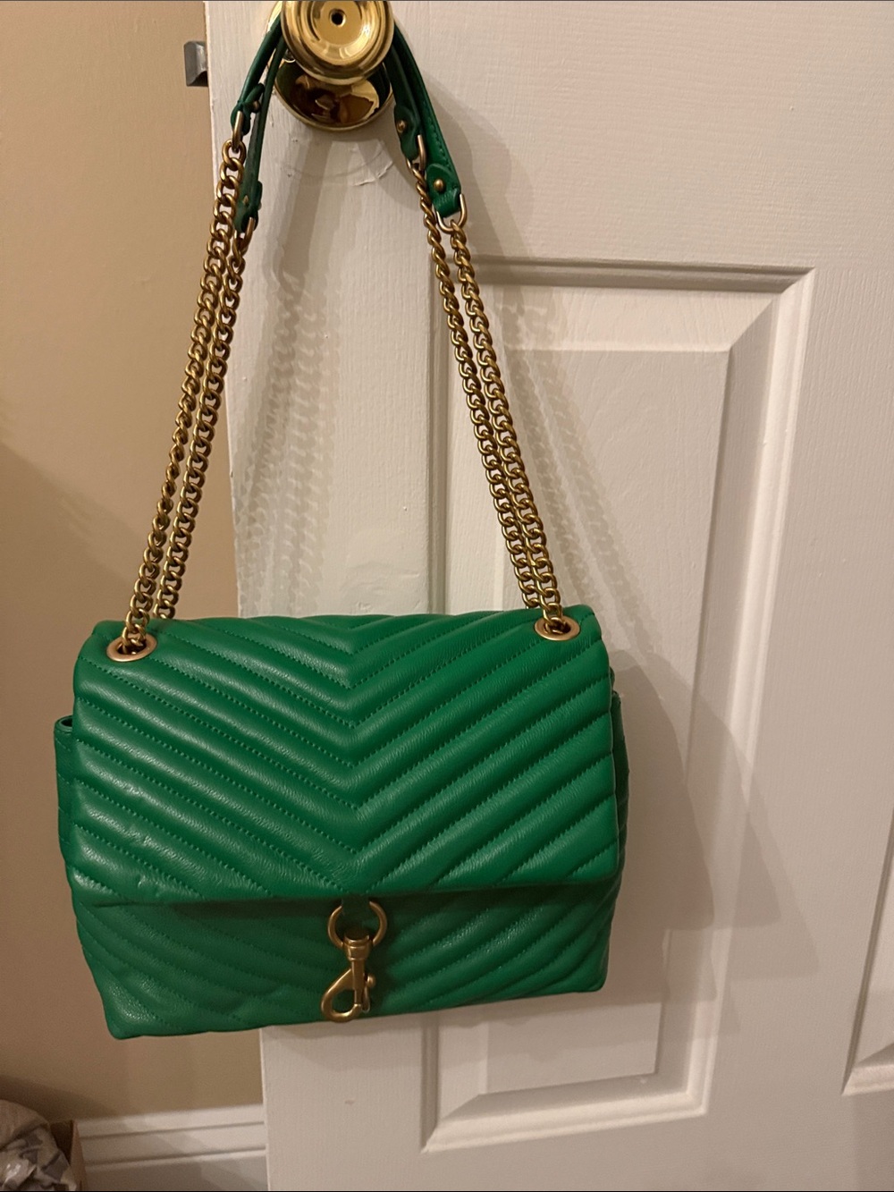 Rebecca Minkoff Green Quilted Shoulder Bag with Gold Chain - Picture 1 of 7